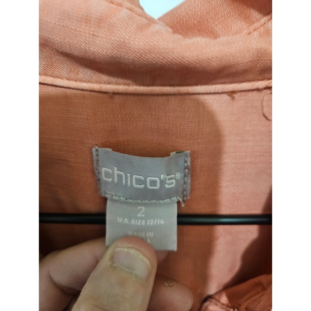 Chicos Terracotta Coral Tencel Lyocell Button Down Shirt Size 2 Large 12/14 - Picture 2 of 6